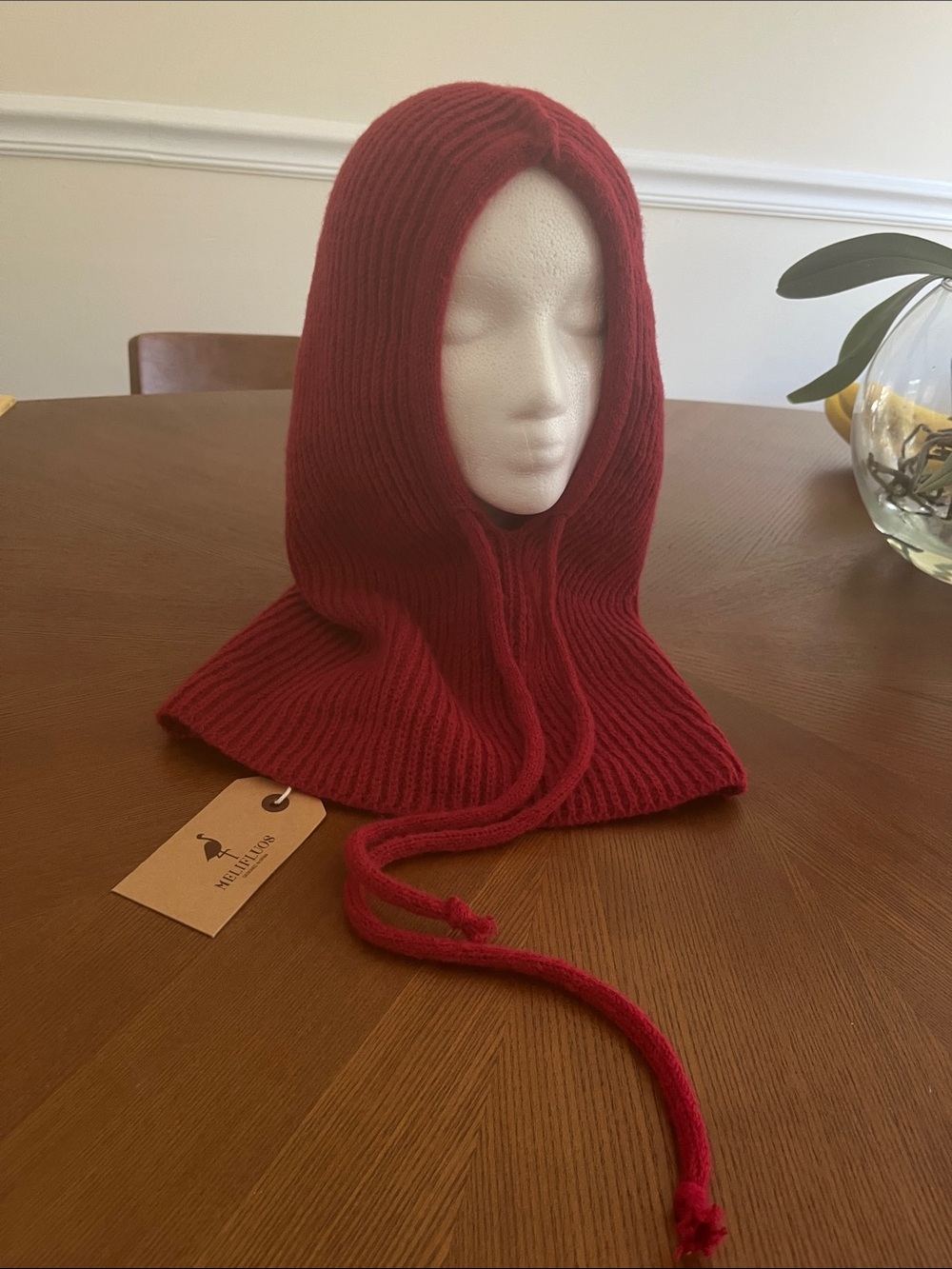 Hooded Scarf Maroon Ribbed NWT